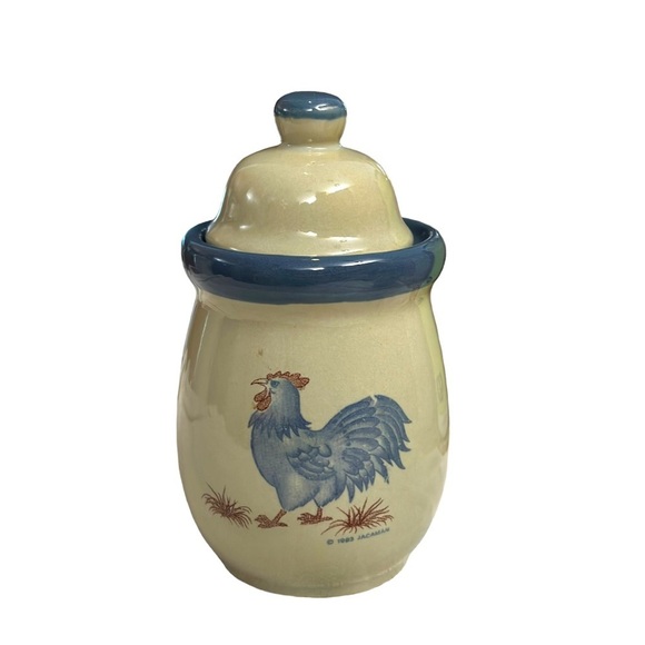 Vintage 1983 Jacaman 4pc Canister Set Blue Rooster Grey Stoneware Flawless EUC - Picture 3 of 11